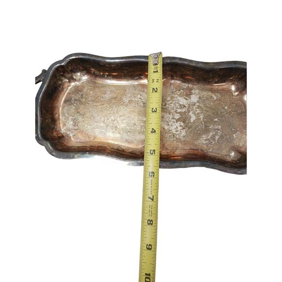 Antique Leonard 11" Serving Tray Footed Handles Silverplate Patina Aged Vintage - Picture 12 of 15